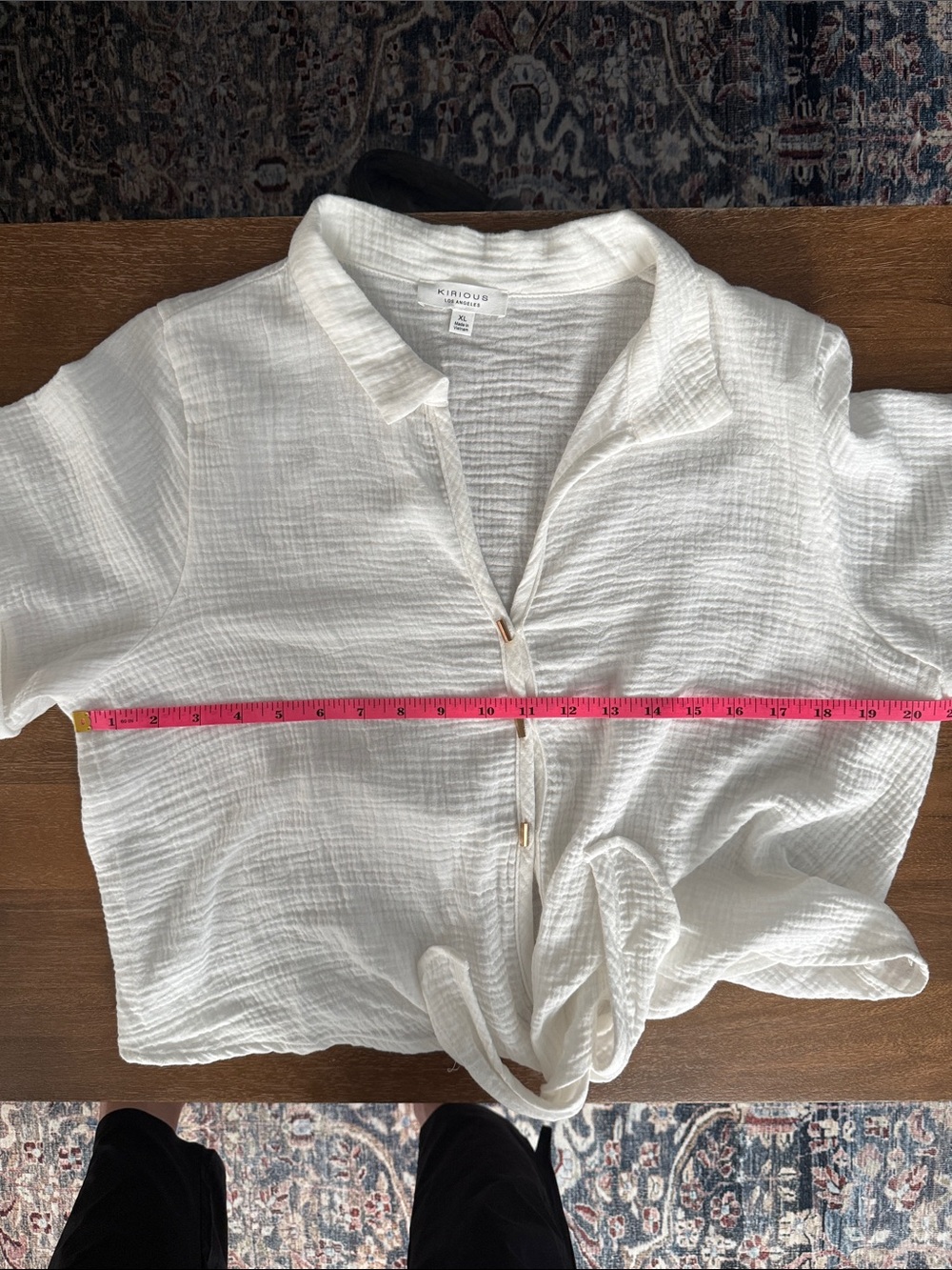 Cropped Textured Button-Front Tie Top in White - Picture 8 of 8